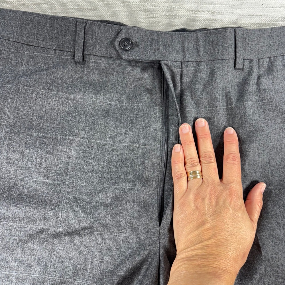 New Jos A Bank Traveler's Collection‎ 42 R Gray Plaid. 100% Wool Pants Unhemmed - Picture 11 of 14
